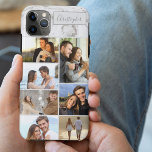 Custom 7 Photo Collage on Grey Marble iPhone 11 Pro Max Case<br><div class="desc">Modern photo collage iPhone case which you can personalize with 7 of your favourite photos and your name. The template is set up ready for you to add your photos, working top to bottom on the left side, then top to bottom on the right side. The design has a stylish...</div>