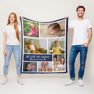 Custom 7 Photo Collage We Love You Daddy   Fleece Blanket
