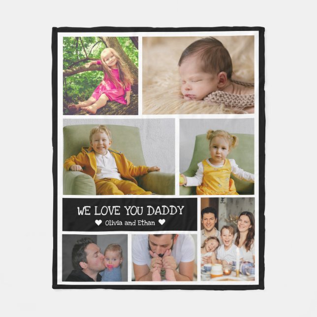 Custom 7 Photo Collage We Love You Daddy Fleece Blanket (Front)