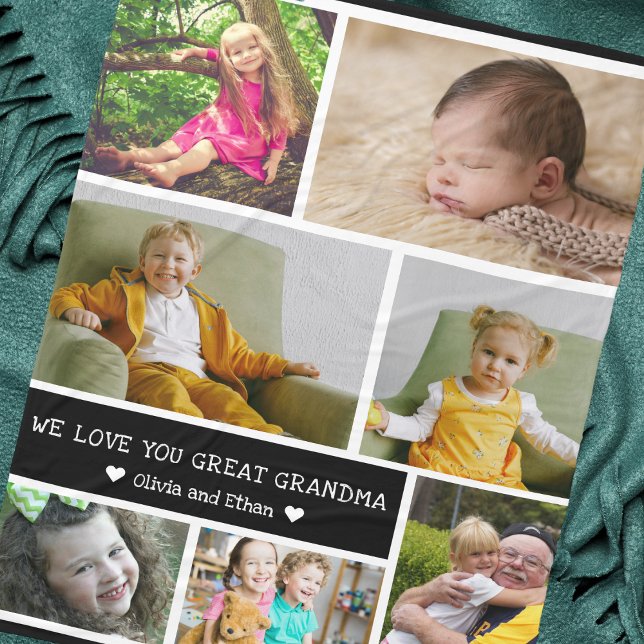 Custom 7 Photo Collage We Love You Great Grandma Fleece Blanket (Custom 7 Photo Collage We Love You Great Grandma Fleece Blanket)