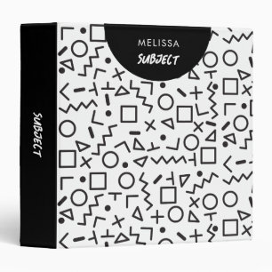 Custom 80's 90's Black White Retro Shapes School Binder