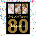 Custom 80th Birthday Black and Gold Photo Collage Invitation<br><div class="desc">Put a smile on a face with this personalized 70th birthday modern script photo collage Invitation. You can add cute childhood or anything you like. - Simply click to personalize this design - For an eco friendly option - choose digital 🔥 My promises - This design is unique and is...</div>