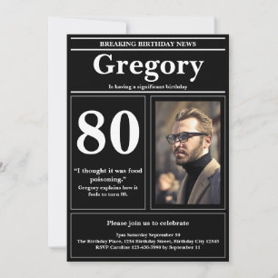 Custom 80th Birthday Funny Quote Retro Newspaper Invitation