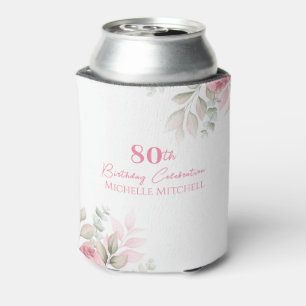 Custom 80th Birthday Pink Watercolor Floral   Can Cooler