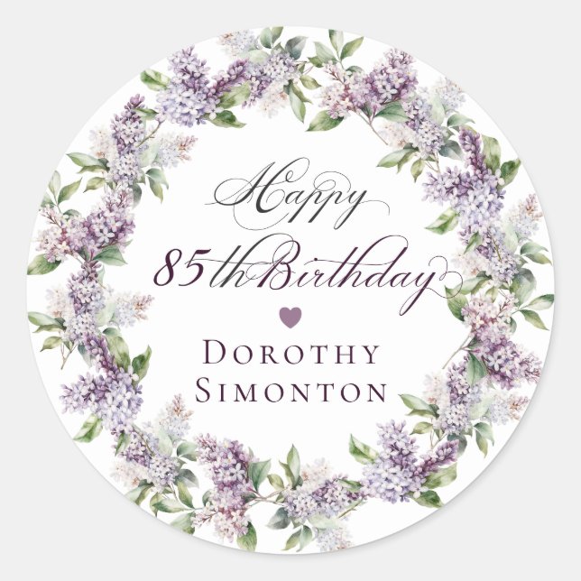 Custom 85th Birthday Purple Lilac Envelope Seal (Front)