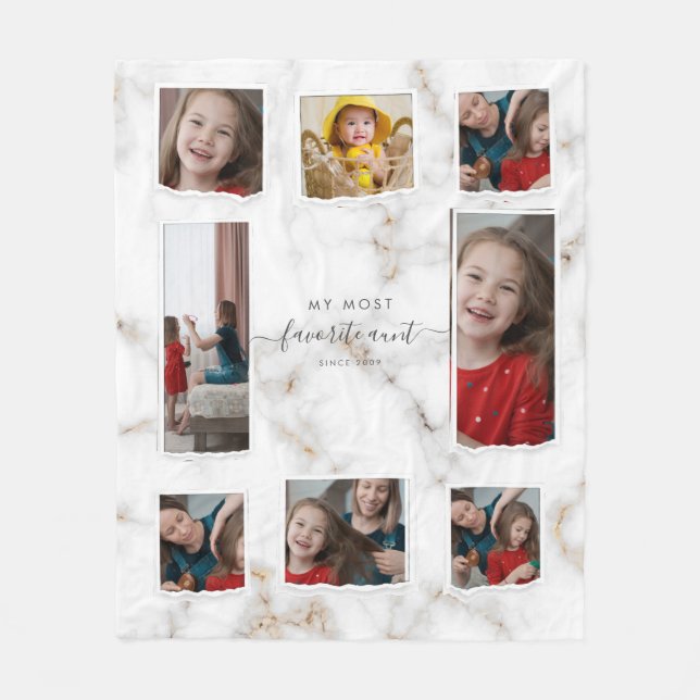 Custom 8 Eight Photo Collage Modern Elegant Family Fleece Blanket (Front)