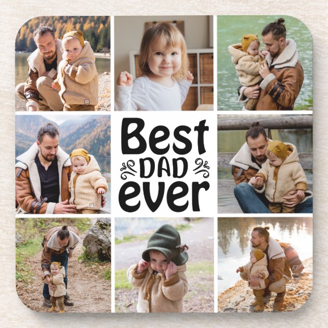 Custom 8 Photo Collage Best Dad Ever Hard Plastic Coaster (Front)