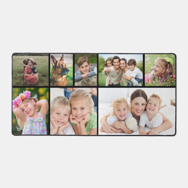 Custom 8 Photo Collage Black Desk Mat (Front)