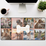 Custom 8 Photo Collage Dog Bone Pet Peach Desk Mat<br><div class="desc">Showcase your furry best friend with this peach dog photo desk mat! Featuring a sleek peach background, a collage of eight adorable photos, and a cute dog bone with your dog's name, this desk mat is the perfect way to brighten up your workspace and keep your beloved companion close. Made...</div>