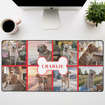 Custom 8 Photo Collage Dog Bone Pet Red Desk Mat<br><div class="desc">Showcase your furry best friend with this red dog photo desk mat! Featuring a sleek red background, a collage of eight adorable photos, and a cute dog bone with your dog's name, this desk mat is the perfect way to brighten up your workspace and keep your beloved companion close. Made...</div>