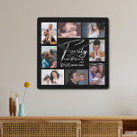 Custom 8 Photo Collage Family  Love Quote Black Square Wall Clock<br><div class="desc">Modern 8 Photo collage wall clock with a family love quote to make it a memorable keepsake clock gift for family reunions,  new home housewarming and holidays.</div>