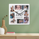 Custom 8 Photo Collage Family  Love Quote White Square Wall Clock<br><div class="desc">Modern 8 Photo collage wall clock with a family love quote to make it a memorable keepsake clock gift for family reunions,  new home housewarming and holidays.</div>