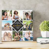 Custom 8 Photo Collage Gold Graduate Graduation