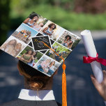 Custom 8 Photo Collage Grid Gold Graduate Graduation Cap Topper<br><div class="desc">Custom photo collage graduation cap topper. The photo template is set up for you to add 8 of your favourite pictures of you, your besties and reminders of fun times during your study years. In the centre, "graduate" is hand lettered with gold typography, whilst your name and class year is...</div>