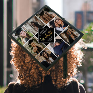 Custom 8 Photo Collage Grid Gold Graduate Graduation Cap Topper