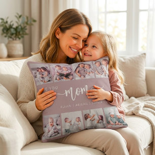 Custom 8 Photo Collage Love You Mom Dusty Rose Throw Pillow