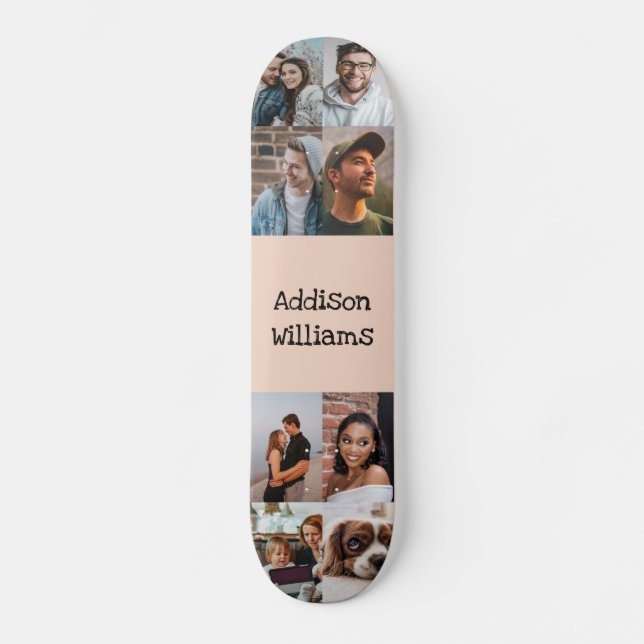 Custom 8 Photo collage Personalized Name Blush Skateboard (Front)