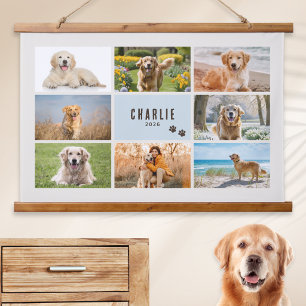 Custom 8 Photo Collage Pet Keepsake Dog Name Year Hanging Tapestry