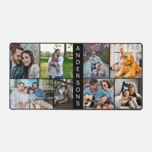 Custom 8 Photo Collage Simple Black Desk Mat