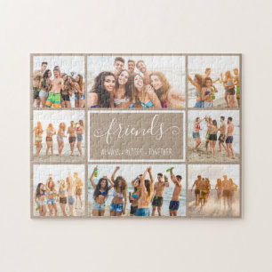 Custom 8 Photo Collage With Cute Script Caption Jigsaw Puzzle