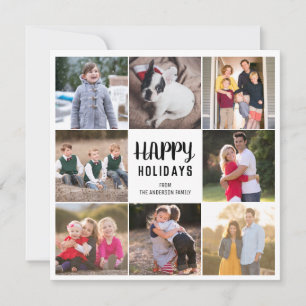 Custom 8 Photo Happy Holidays Green Gingham Plaid Holiday Card