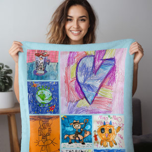 Custom 8 Photo Kids' Art Keepsake Fleece Blanket