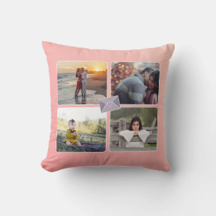 Custom 8 Pics/ Pink Purple Love Heart Envelope Throw Pillow