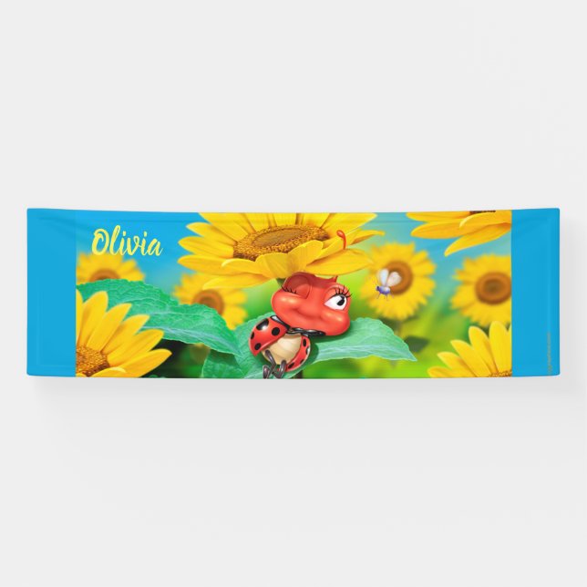 Custom 8' x 2.5' sleepy Ladybug vinyl Banner (Horizontal)