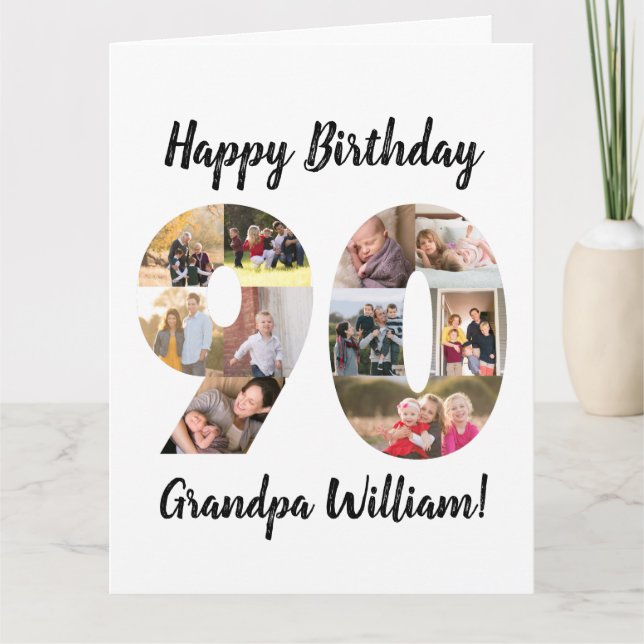 Custom 90th Number Photo Collage Custom Greeting Card (Front)