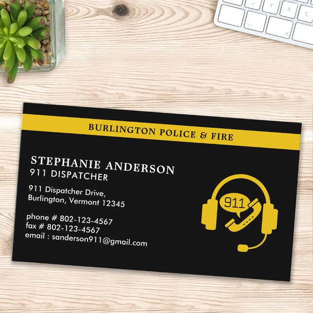 Custom 911 Dispatcher Modern Thin Gold Line Logo Business Card (Creator Uploaded)