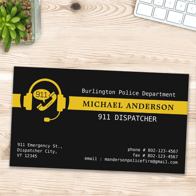 Custom 911 Dispatcher Simple Thin Gold Line Logo Business Card (Creator Uploaded)