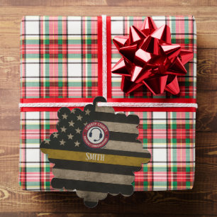 Custom 911 Dispatcher Thin Gold Line Ornament Card