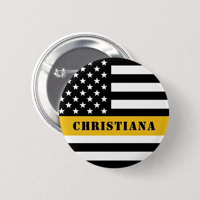 Custom 911 Dispatcher USA Flag Thin Gold Line 2 Inch Round Button (Front & Back)