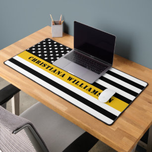 Custom 911 Dispatcher USA Flag Thin Gold Line Desk Mat