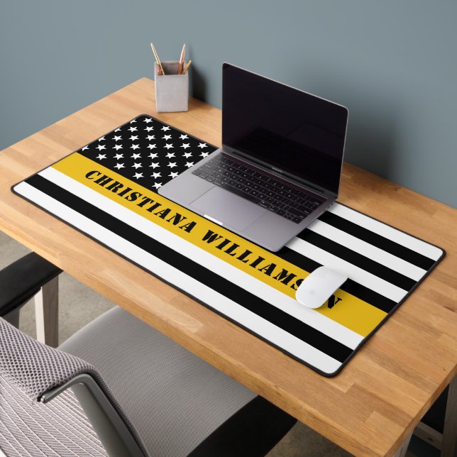 Custom 911 Dispatcher USA Flag Thin Gold Line Desk Mat (Office 2)