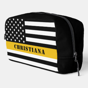 Custom 911 Dispatcher USA Flag Thin Gold Line Dopp Kit