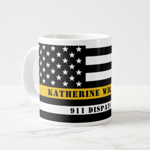 Custom 911 Dispatcher USA Flag Thin Gold Line Large Coffee Mug