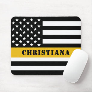 Custom 911 Dispatcher USA Flag Thin Gold Line Mouse Pad