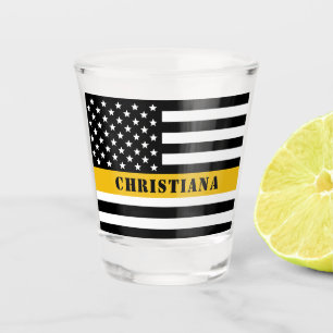 Custom 911 Dispatcher USA Flag Thin Gold Line Shot Glass