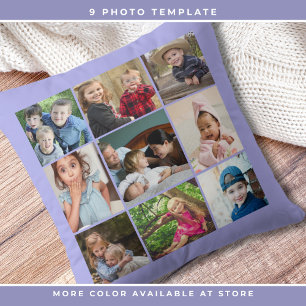 Custom 9 Photo Collage Family Keepsake Periwinkle Throw Pillow