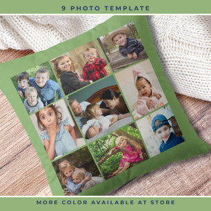 Custom 9 Photo Collage Family Keepsake Pista Green Throw Pillow
