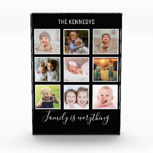Custom 9 Photo Collage Family Name Black