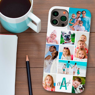 Custom 9 Photo Collage Monogram Name Your Colours iPhone 14 Case