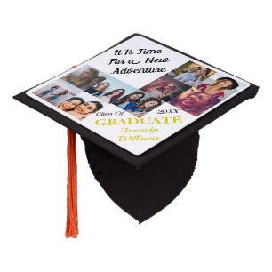 Custom 9 Photo Collage Name Class Year With Quote Graduation Cap Topper