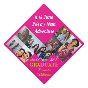 Custom 9 Photo Collage Name Class Year With Quote Graduation Cap Topper