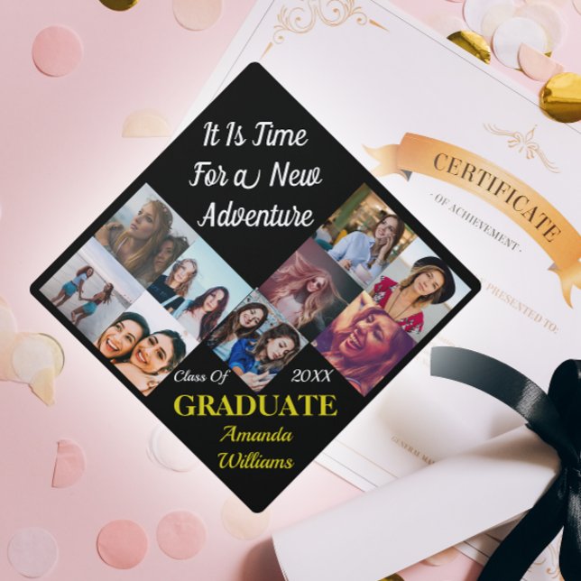 Custom 9 Photo Collage Name Class Year With Quote Graduation Cap Topper (Creator Uploaded)