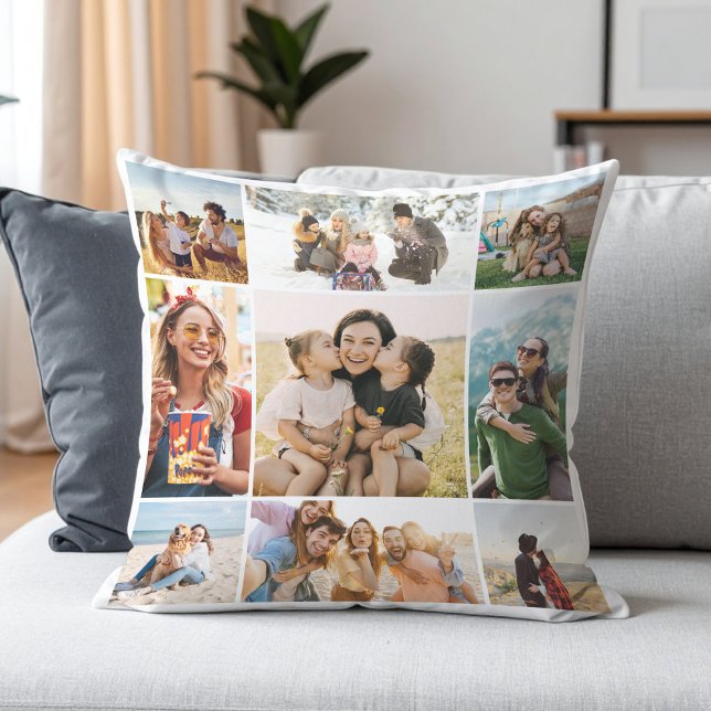 Custom 9 Photo Collage Throw Pillow (Creator Uploaded)