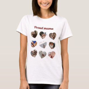 Custom 9 Photo Heart Collage Proud Mama Mother's D T-Shirt
