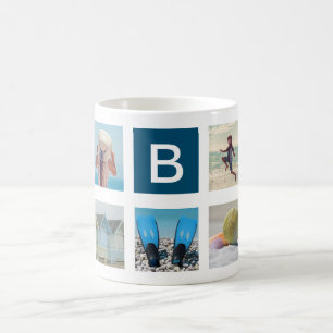 Custom 9 Photo Squares Collage Monogram Coffee Mug