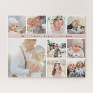 Custom 9 Square Photo Collage & Family Name Jigsaw Puzzle